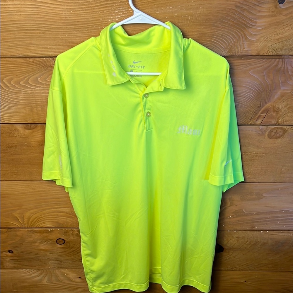 Nike Golf Dri-Fit Tour Performance Mens L Neon Yellow S/S Polo Shirt Maui Hawaii